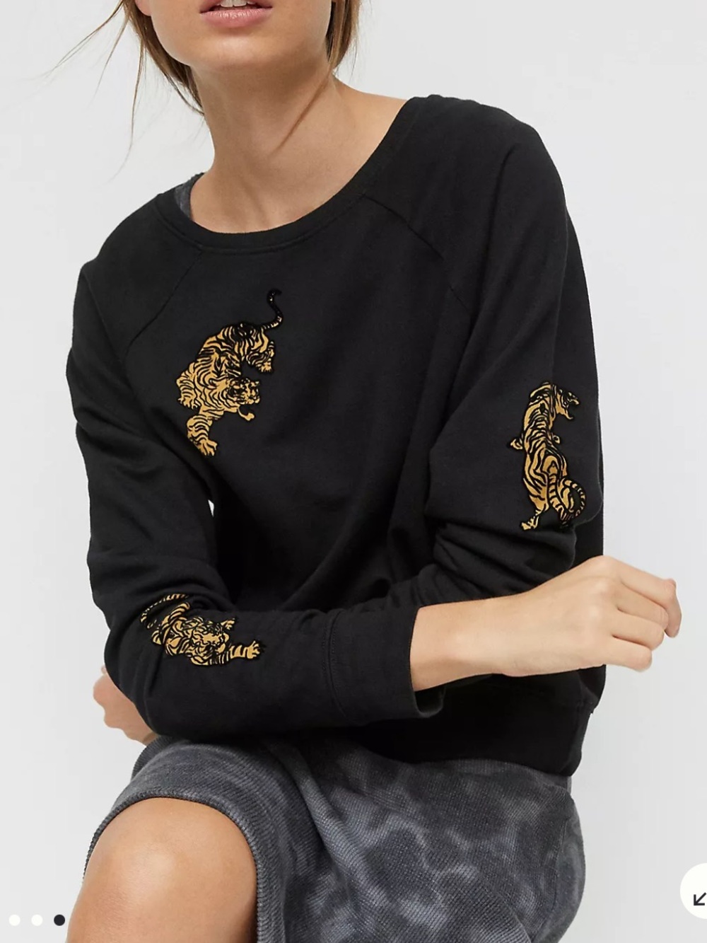 Anthropologie Back When Tigers Flocked Sweatshirt Black